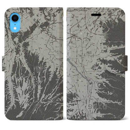 【佐久（長野県）】地図柄iPhoneケース（手帳タイプ）モノトーン・iPhone XR 用