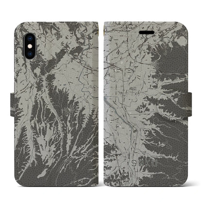 【佐久（長野県）】地図柄iPhoneケース（手帳タイプ）モノトーン・iPhone XS / X 用