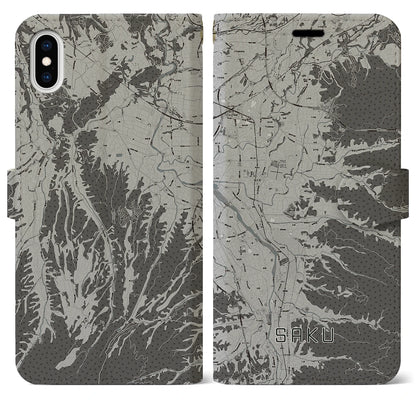 【佐久（長野県）】地図柄iPhoneケース（手帳タイプ）モノトーン・iPhone XS Max 用