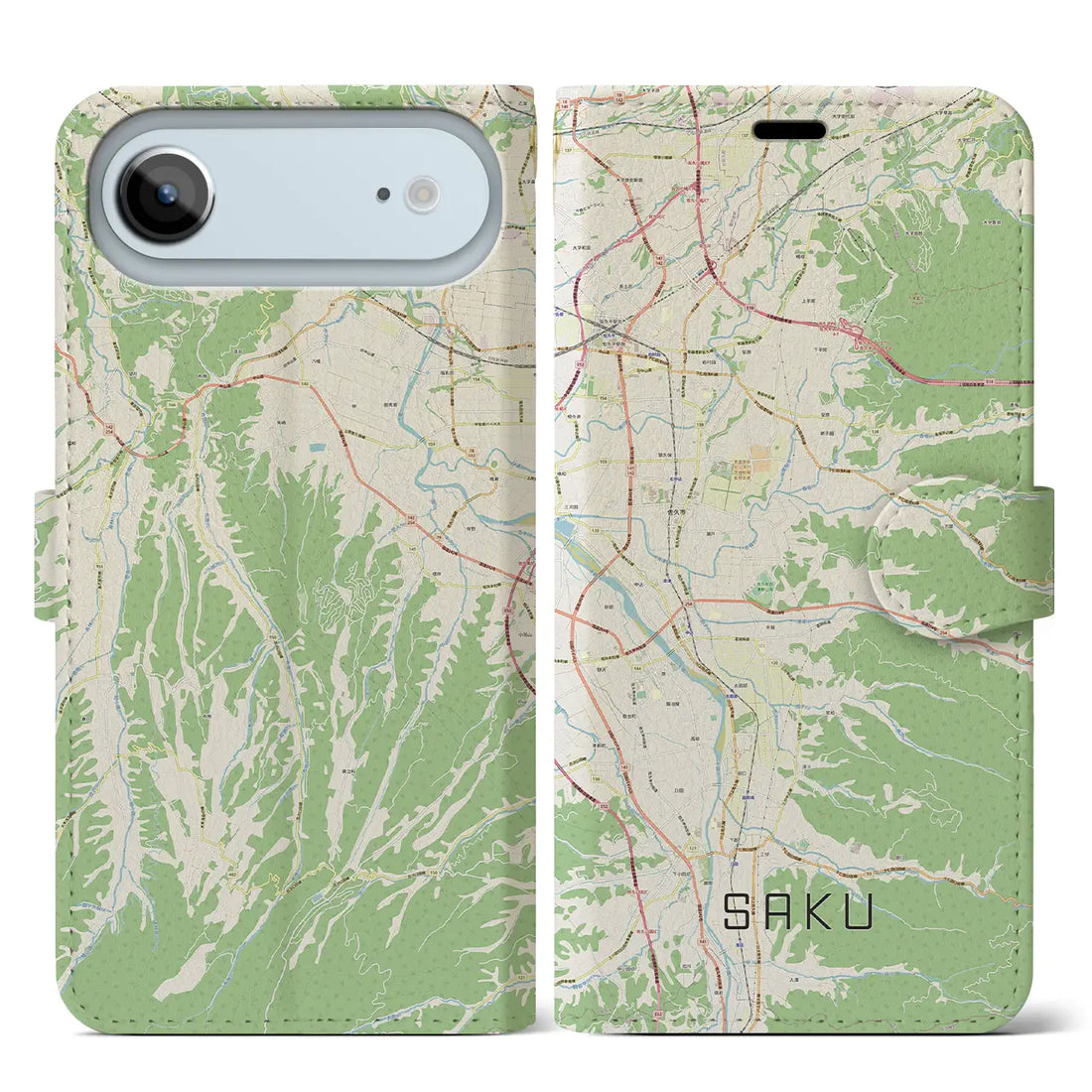 【佐久（長野県）】地図柄iPhoneケース（手帳タイプ）ナチュラル・iPhone 17 Pro Max 用