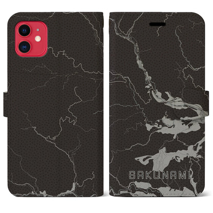 【作並（宮城県）】地図柄iPhoneケース（手帳タイプ）モノトーン・iPhone 11 用