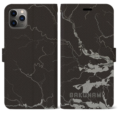 【作並（宮城県）】地図柄iPhoneケース（手帳タイプ）モノトーン・iPhone 11 Pro Max 用