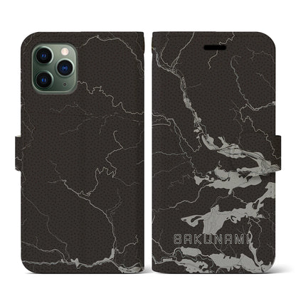 【作並（宮城県）】地図柄iPhoneケース（手帳タイプ）モノトーン・iPhone 11 Pro 用