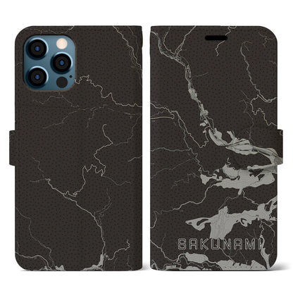 【作並（宮城県）】地図柄iPhoneケース（手帳タイプ）モノトーン・iPhone 12 / 12 Pro 用
