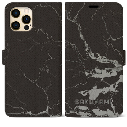 【作並（宮城県）】地図柄iPhoneケース（手帳タイプ）モノトーン・iPhone 12 Pro Max 用