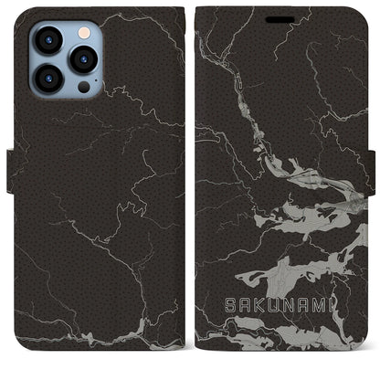 【作並（宮城県）】地図柄iPhoneケース（手帳タイプ）モノトーン・iPhone 13 Pro Max 用