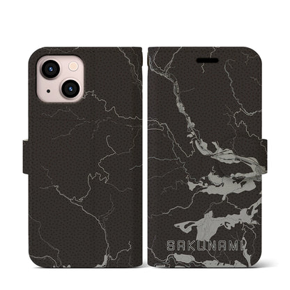 【作並（宮城県）】地図柄iPhoneケース（手帳タイプ）モノトーン・iPhone 13 mini 用