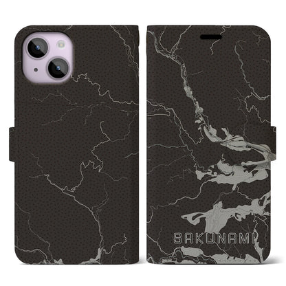 【作並（宮城県）】地図柄iPhoneケース（手帳タイプ）モノトーン・iPhone 14 用