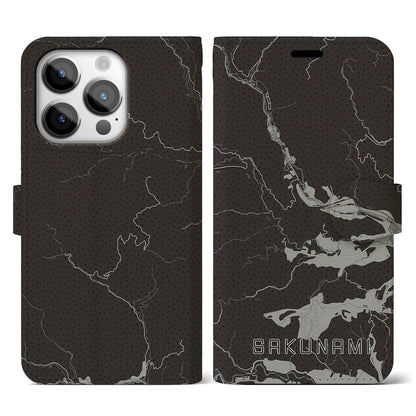 【作並（宮城県）】地図柄iPhoneケース（手帳タイプ）モノトーン・iPhone 14 Pro 用