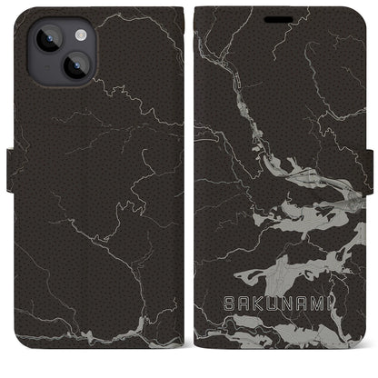 【作並（宮城県）】地図柄iPhoneケース（手帳タイプ）モノトーン・iPhone 14 Plus 用