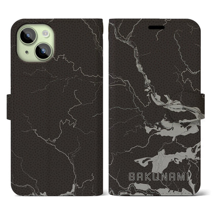 【作並（宮城県）】地図柄iPhoneケース（手帳タイプ）モノトーン・iPhone 15 用