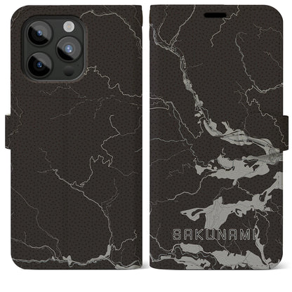 【作並（宮城県）】地図柄iPhoneケース（手帳タイプ）モノトーン・iPhone 15 Pro Max 用