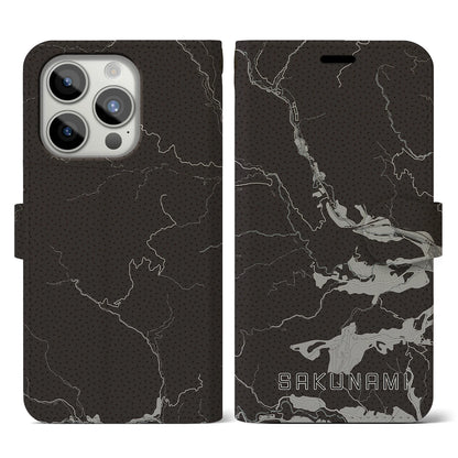 【作並（宮城県）】地図柄iPhoneケース（手帳タイプ）モノトーン・iPhone 15 Pro 用