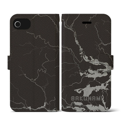 【作並（宮城県）】地図柄iPhoneケース（手帳タイプ）モノトーン・iPhone SE（第3 / 第2世代） / 8 / 7 / 6s / 6 用