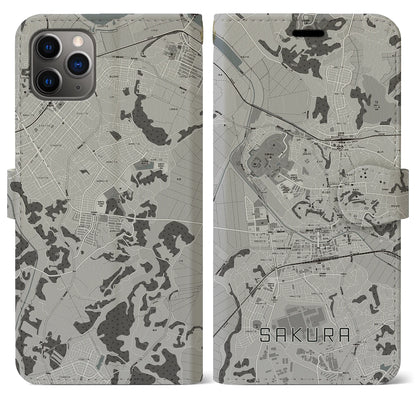 【佐倉（千葉県）】地図柄iPhoneケース（手帳タイプ）モノトーン・iPhone 11 Pro Max 用
