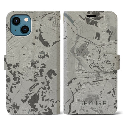 【佐倉（千葉県）】地図柄iPhoneケース（手帳タイプ）モノトーン・iPhone 13 用