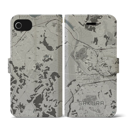 【佐倉（千葉県）】地図柄iPhoneケース（手帳タイプ）モノトーン・iPhone SE（第3 / 第2世代） / 8 / 7 / 6s / 6 用