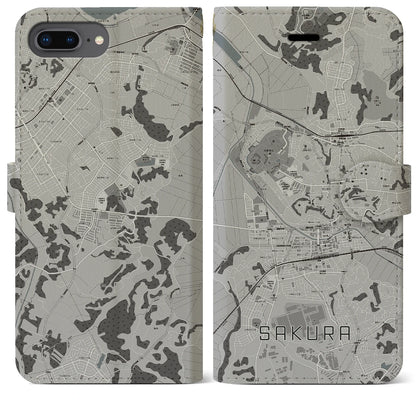 【佐倉（千葉県）】地図柄iPhoneケース（手帳タイプ）モノトーン・iPhone 8Plus /7Plus / 6sPlus / 6Plus 用