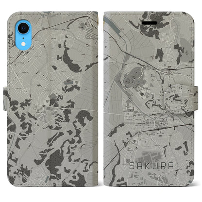 【佐倉（千葉県）】地図柄iPhoneケース（手帳タイプ）モノトーン・iPhone XR 用