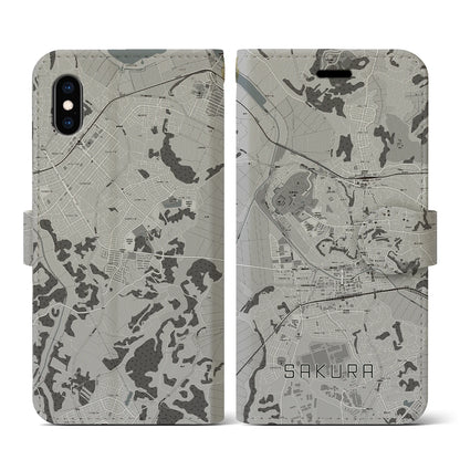 【佐倉（千葉県）】地図柄iPhoneケース（手帳タイプ）モノトーン・iPhone XS / X 用