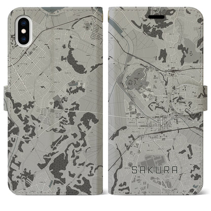 【佐倉（千葉県）】地図柄iPhoneケース（手帳タイプ）モノトーン・iPhone XS Max 用