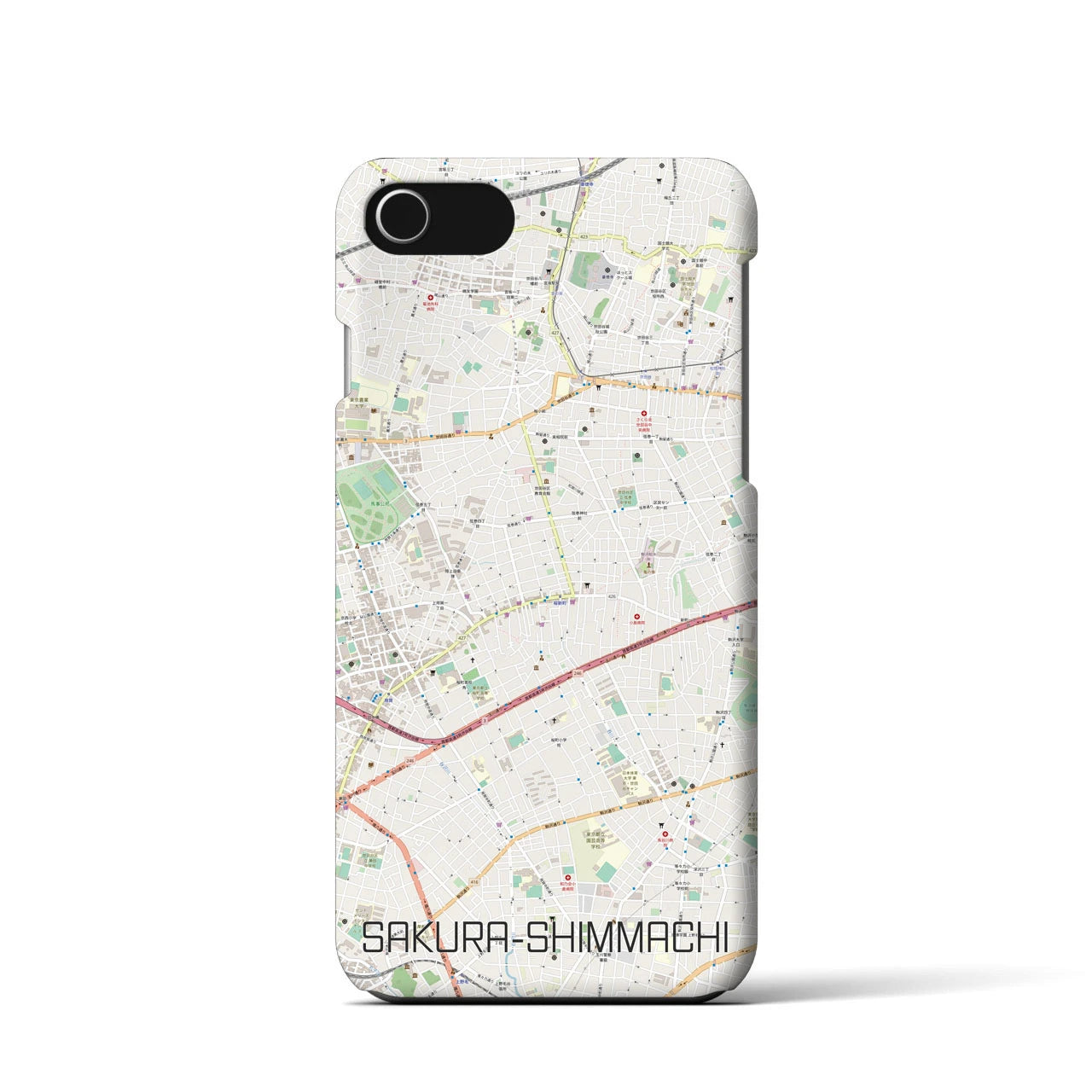 【桜新町（東京都）】地図柄iPhoneケース（バックカバータイプ）