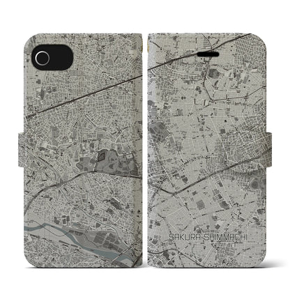 【桜新町（東京都）】地図柄iPhoneケース（手帳タイプ）モノトーン・iPhone SE（第3 / 第2世代） / 8 / 7 / 6s / 6 用