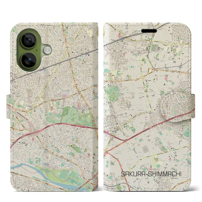 【桜新町（東京都）】地図柄iPhoneケース（手帳タイプ）