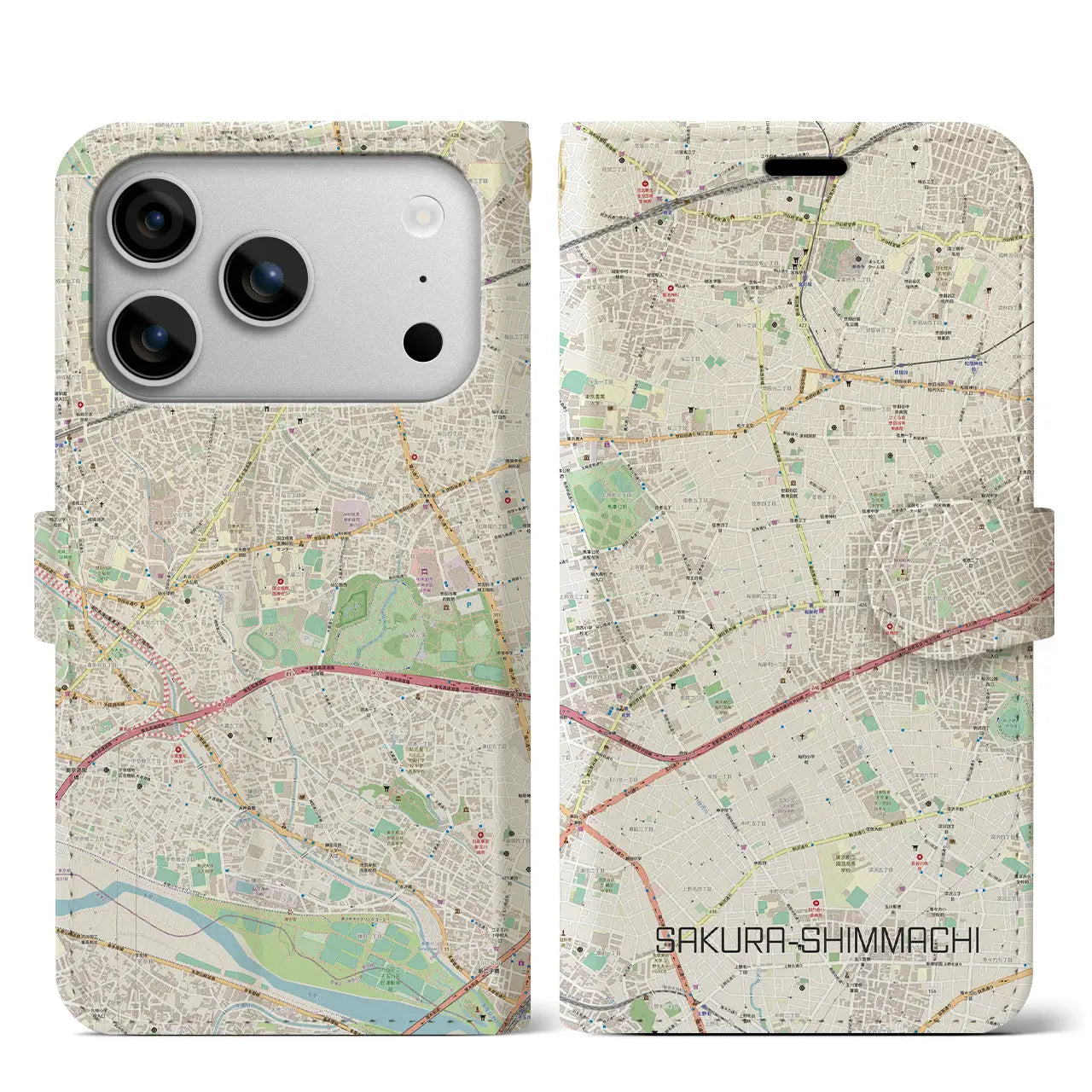 【桜新町（東京都）】地図柄iPhoneケース（手帳タイプ）