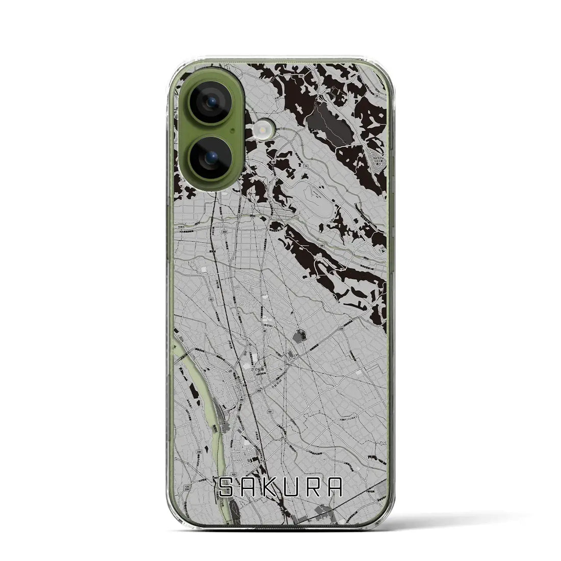 【さくら(栃木県)】地図柄iPhoneケース(クリアタイプ)モノトーン・iPhone 17 Pro Max 用