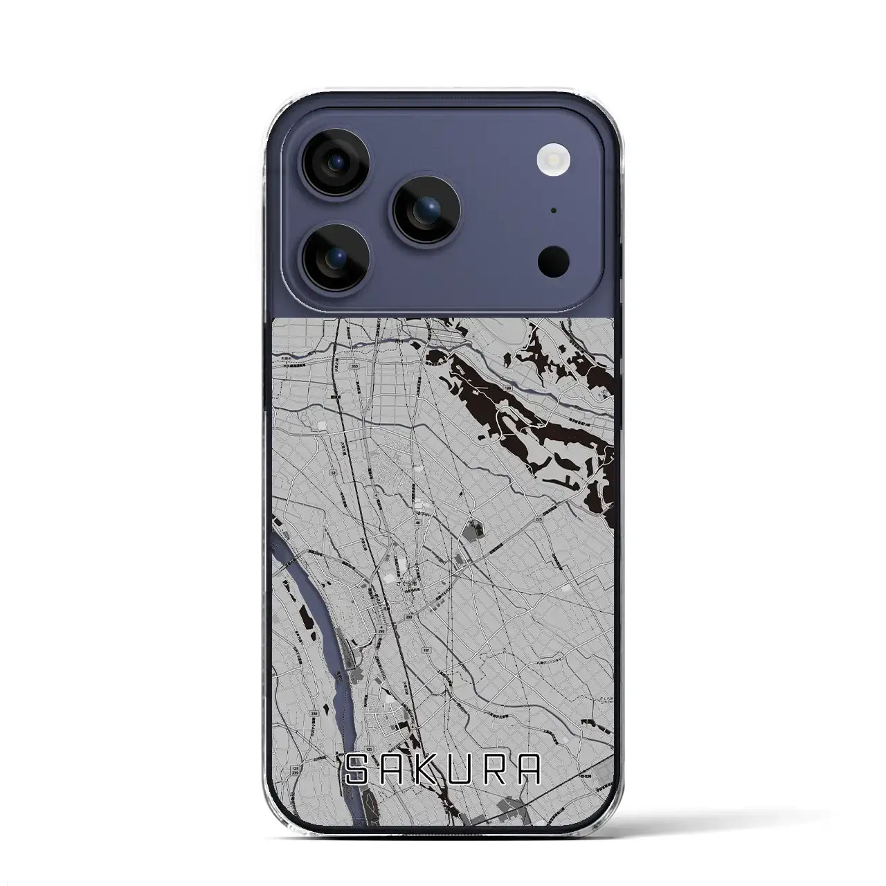 【さくら（栃木県）】地図柄iPhoneケース（クリアタイプ）モノトーン・iPhone 17 Pro Max 用
