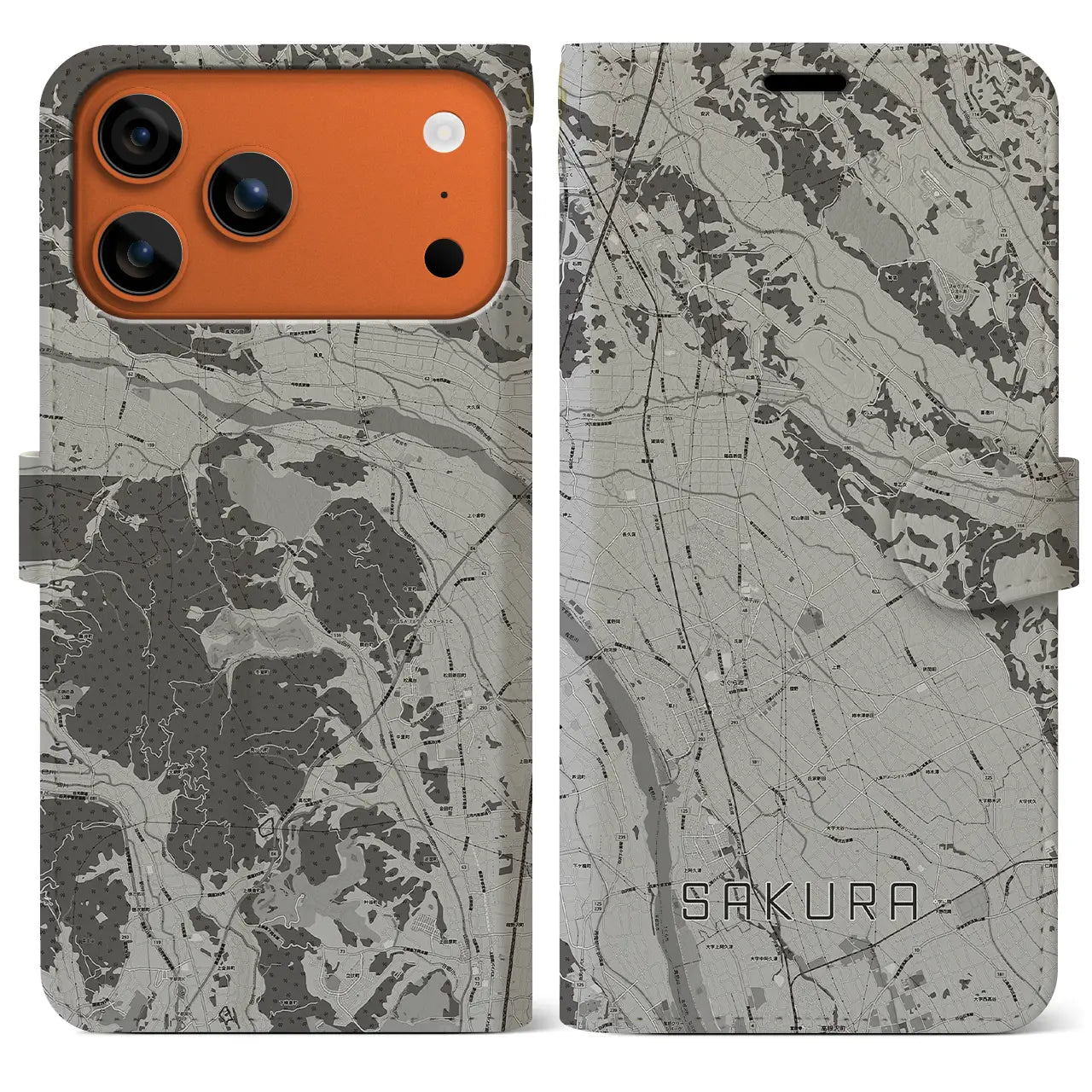 【さくら（栃木県）】地図柄iPhoneケース（手帳タイプ）