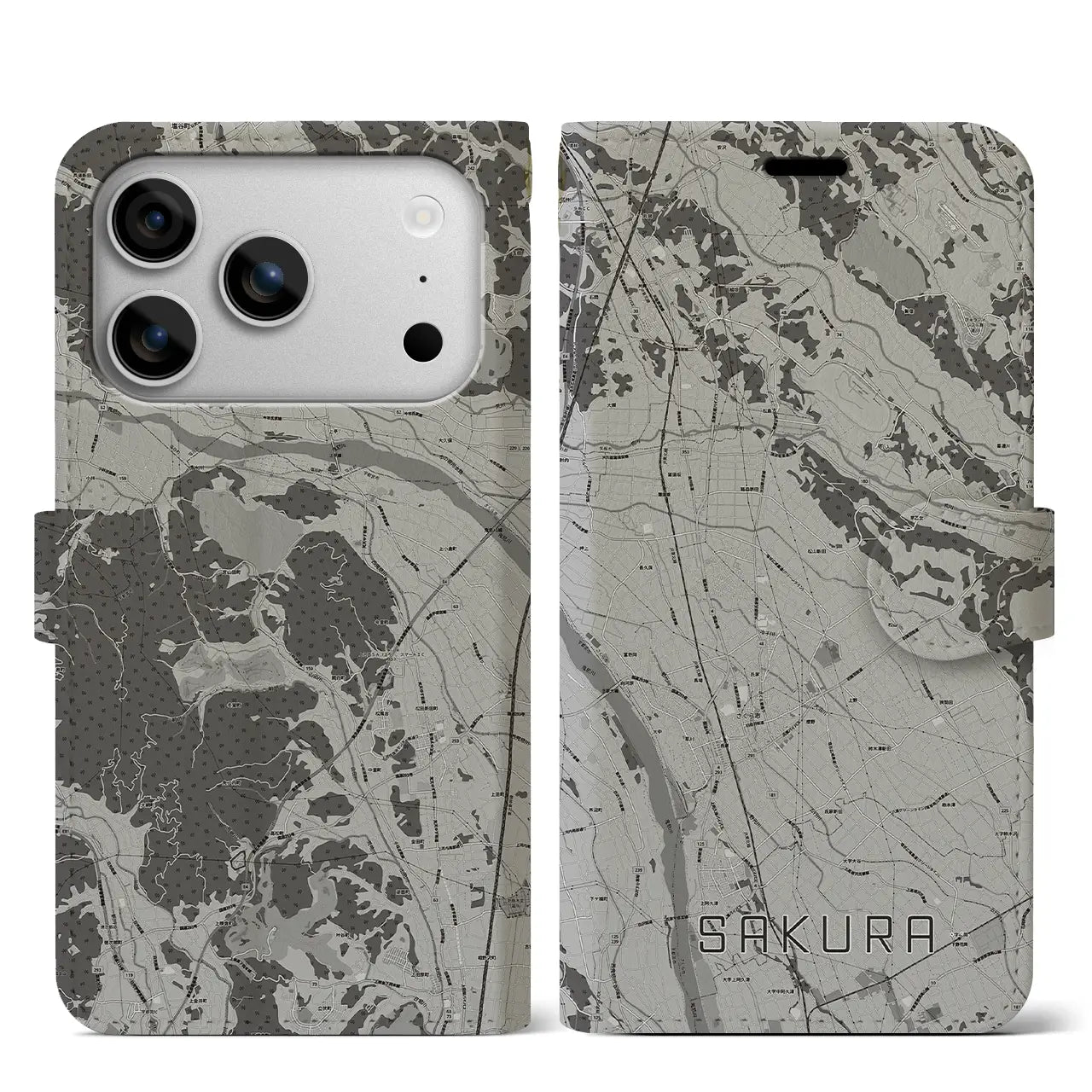 【さくら（栃木県）】地図柄iPhoneケース（手帳タイプ）