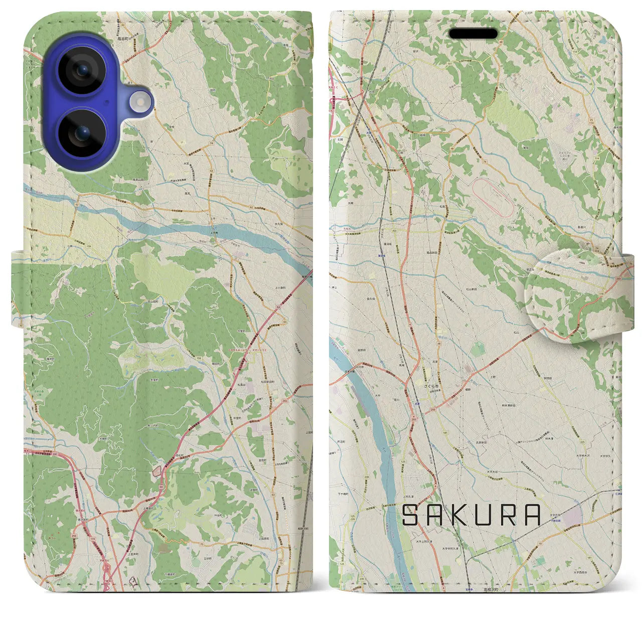 【さくら（栃木県）】地図柄iPhoneケース（手帳タイプ）ナチュラル・iPhone 16 Pro Max 用