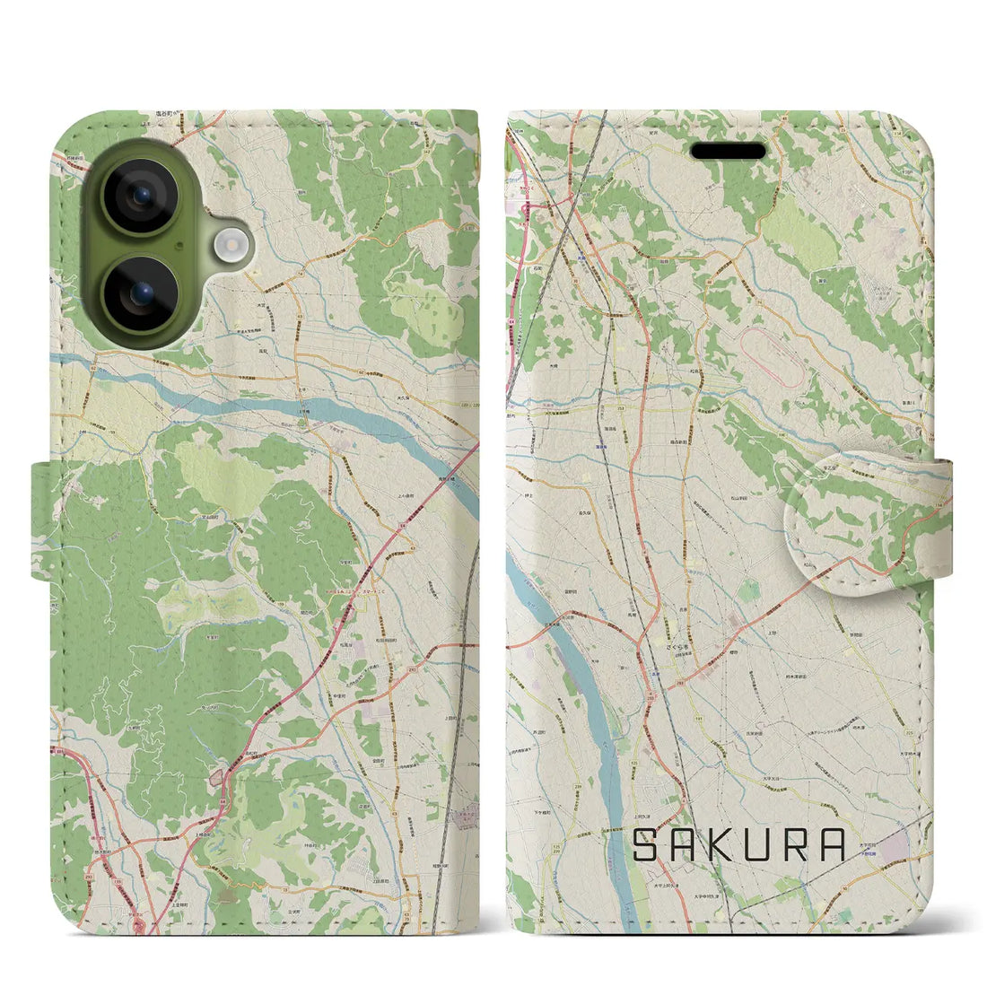 【さくら（栃木県）】地図柄iPhoneケース（手帳タイプ）ナチュラル・iPhone 17 Pro Max 用