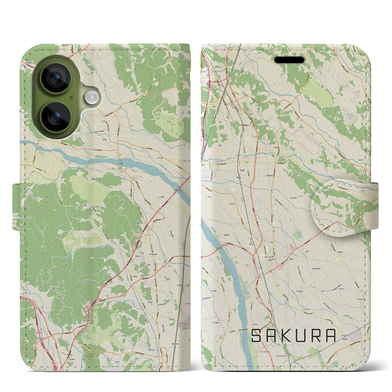 【さくら（栃木県）】地図柄iPhoneケース（手帳タイプ）