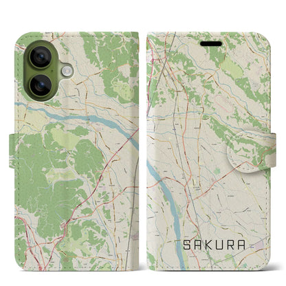 【さくら（栃木県）】地図柄iPhoneケース（手帳タイプ）