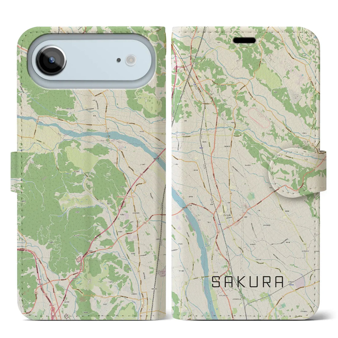 【さくら(栃木県)】地図柄iPhoneケース(手帳タイプ)モノトーン・iPhone 17 Pro Max 用