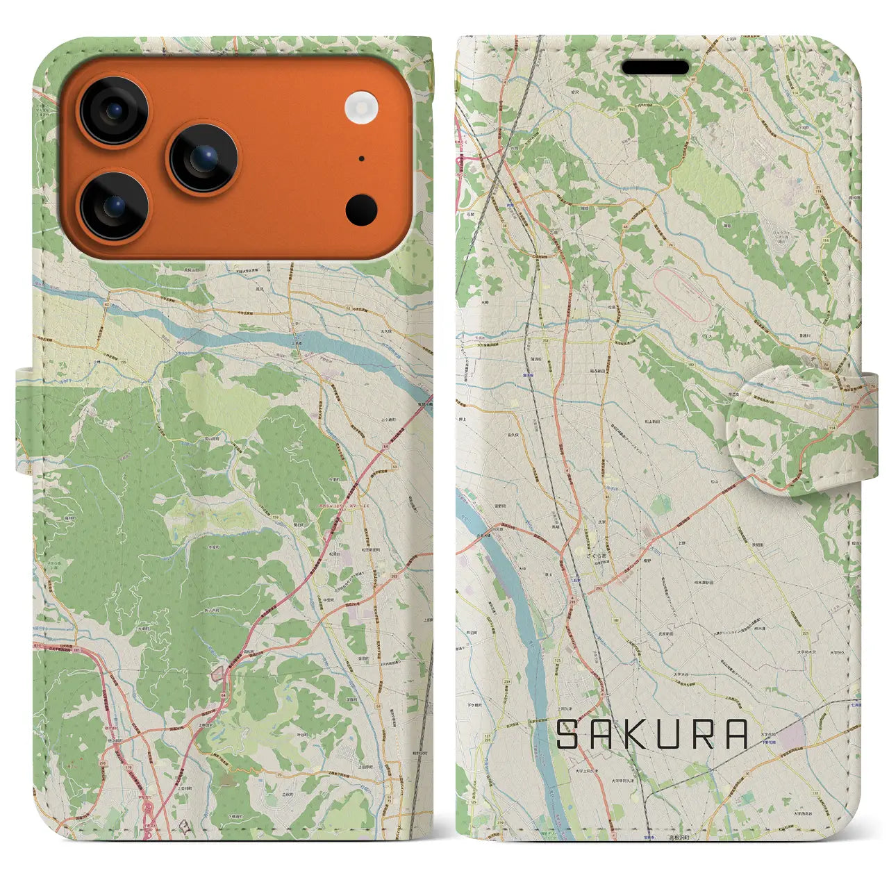 【さくら（栃木県）】地図柄iPhoneケース（手帳タイプ）