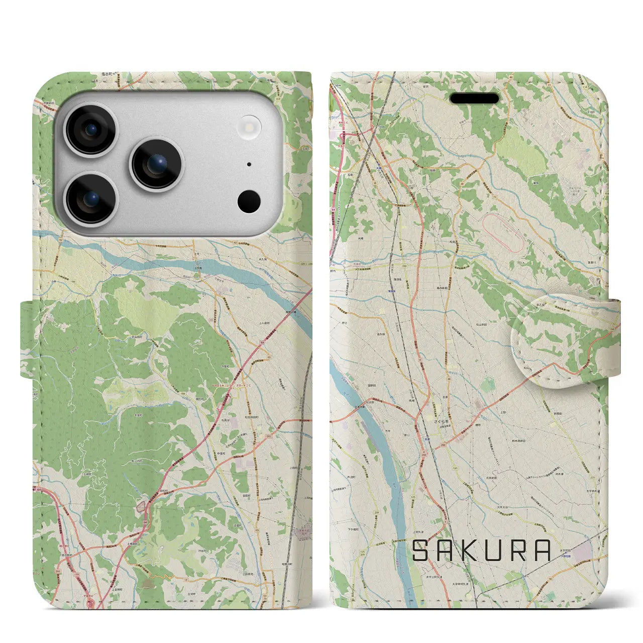 【さくら（栃木県）】地図柄iPhoneケース（手帳タイプ）