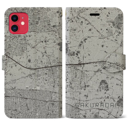 【桜台（東京都）】地図柄iPhoneケース（手帳タイプ）モノトーン・iPhone 11 用