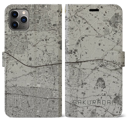 【桜台（東京都）】地図柄iPhoneケース（手帳タイプ）モノトーン・iPhone 11 Pro Max 用