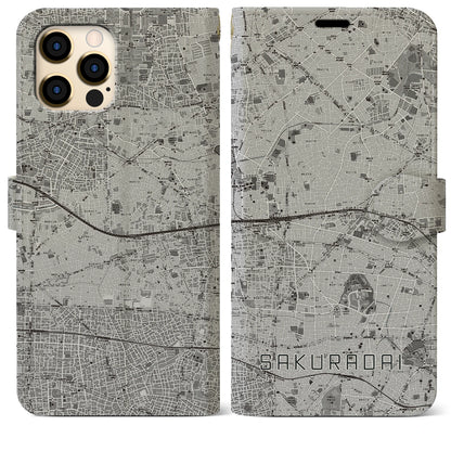 【桜台（東京都）】地図柄iPhoneケース（手帳タイプ）モノトーン・iPhone 12 Pro Max 用