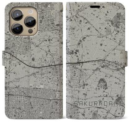 【桜台（東京都）】地図柄iPhoneケース（手帳タイプ）モノトーン・iPhone 14 Pro Max 用