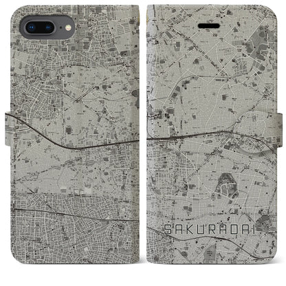 【桜台（東京都）】地図柄iPhoneケース（手帳タイプ）モノトーン・iPhone 8Plus /7Plus / 6sPlus / 6Plus 用