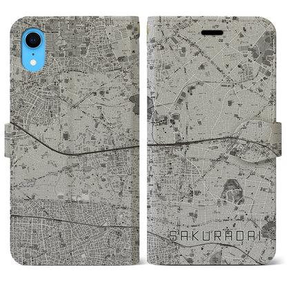 【桜台（東京都）】地図柄iPhoneケース（手帳タイプ）モノトーン・iPhone XR 用