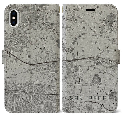 【桜台（東京都）】地図柄iPhoneケース（手帳タイプ）モノトーン・iPhone XS Max 用