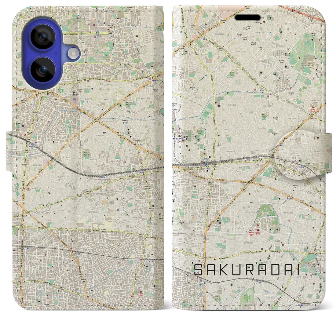 【桜台（東京都）】地図柄iPhoneケース（手帳タイプ）ナチュラル・iPhone 16 Pro Max 用