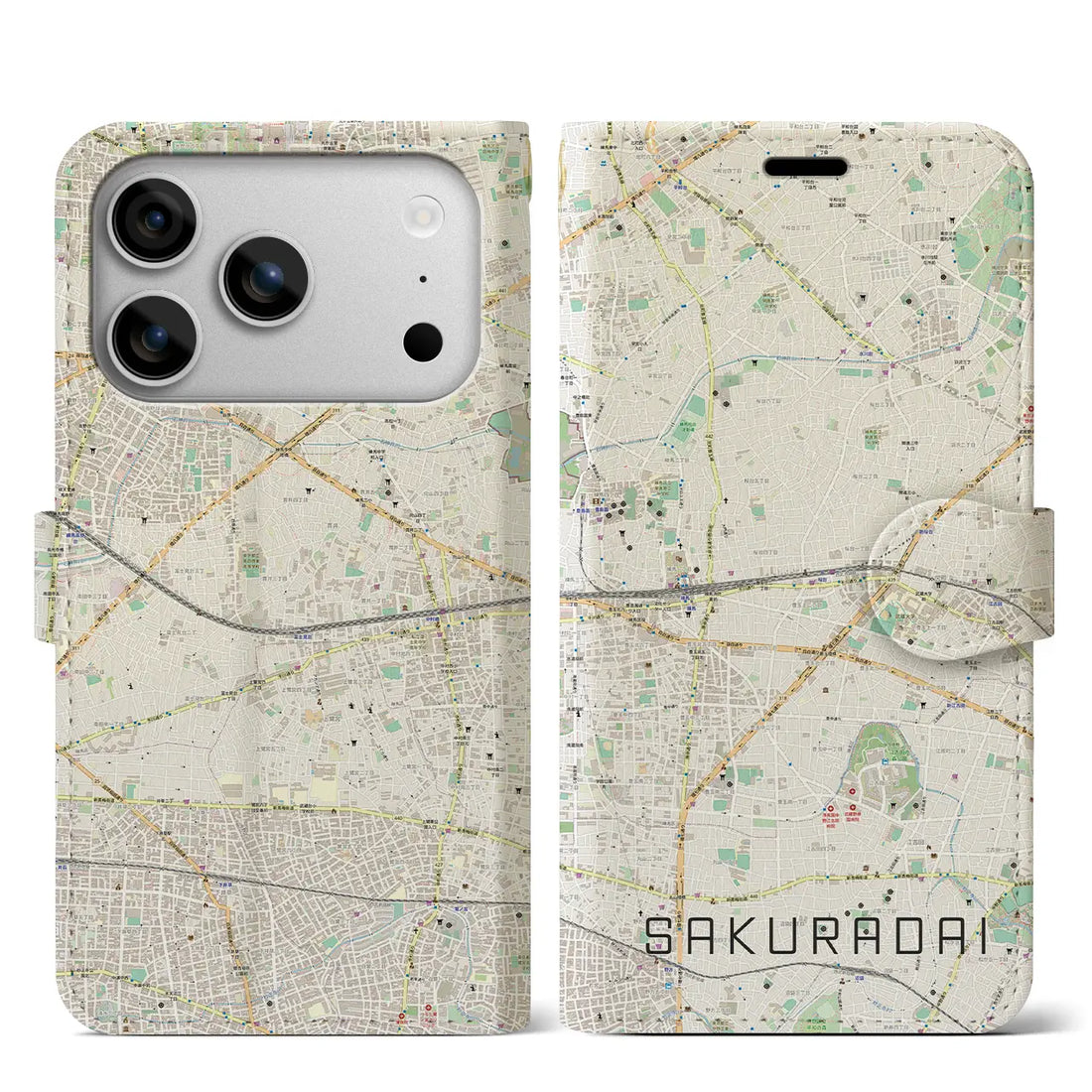【桜台（東京都）】地図柄iPhoneケース（手帳タイプ）ナチュラル・iPhone 17 Pro Max 用