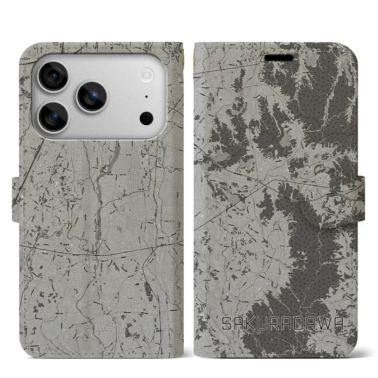 【桜川（茨城県）】地図柄iPhoneケース（手帳タイプ）